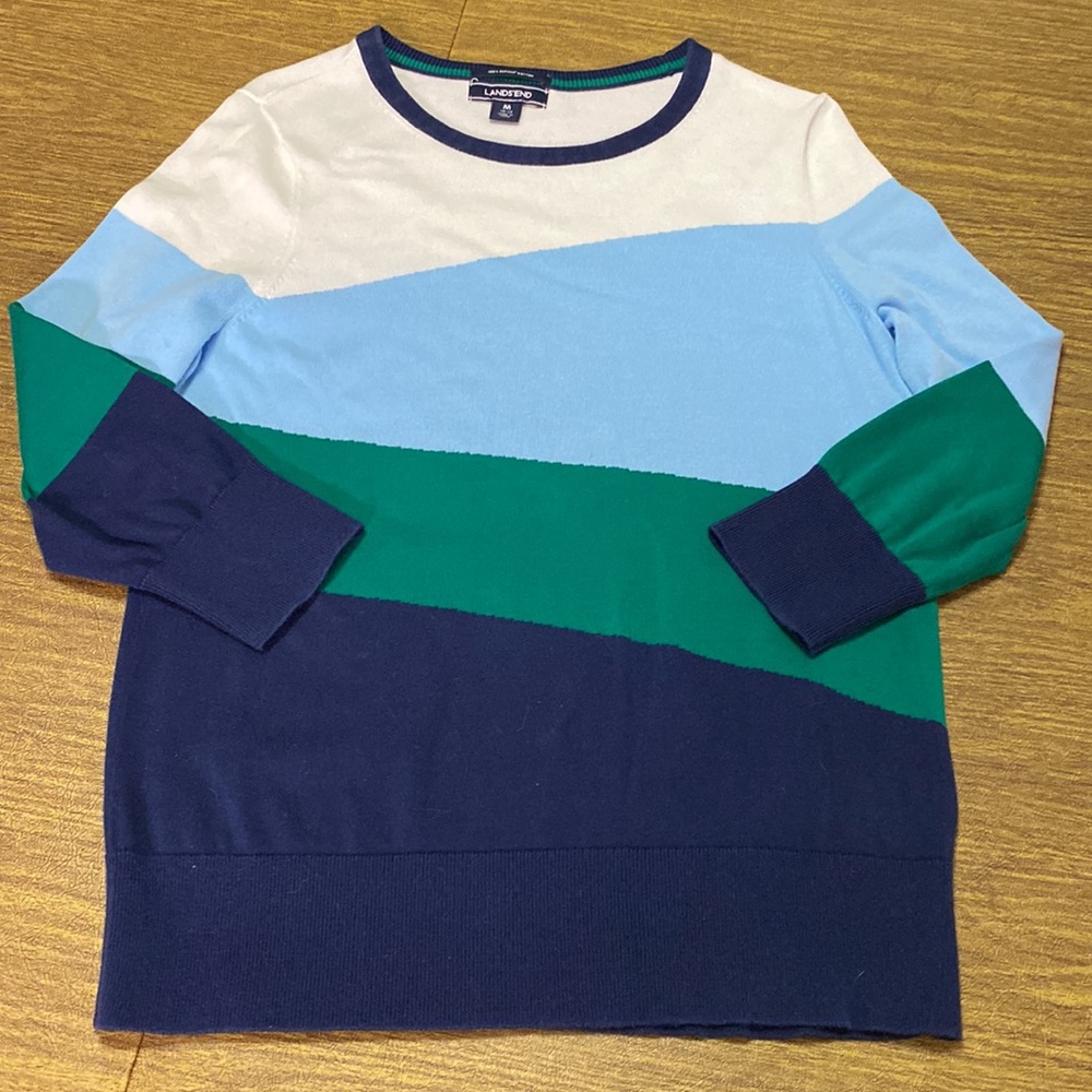 Lands End’ Size M Blue and Green Lightweight Sweater